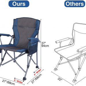 Q-Claw Oversized Folding Camping Chairs for Adults Heavy Duty 500lb, Sturdy Steel Frame Portable Outdoor Sport Chairs with High Back and Hard Arms, Blue and Camouflage