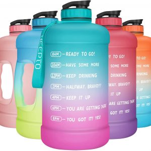 Q-Claw 1 Gallon Water Bottle with Straw & Time Marker, BPA Free Leakproof 128oz Motivational Water Jug for Fitness, Camping Sports Workouts Gym and Outdoor Activity(Included Straw Brush)