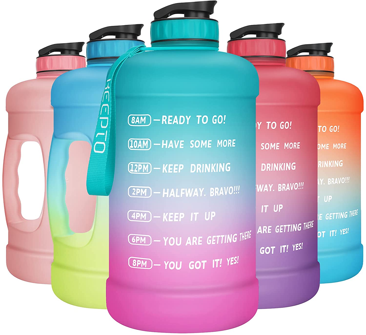 Cille Sports Water Bottle Straw Motivational 64oz-half gallon BPA Free Leak-Proof With Handle and Straw Throughout The Whole Day for Camping Hiking Water Jug Sports Outdoor Exercise Enthusiasts 
