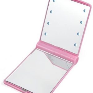 Beyondfashion 8 LED Light Foldable Double-sided Compact Cosmetic Mirror Pocket Size Black (Pink)