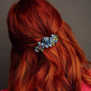 QueenMee Blue Flower Hair Clip Diamante Hair Clip Crystal Hair Clip Rhinestone Barrette Wedding Hair Clip Blue Hair Accessory Hairclip Hair Grip Hair Jewellery Hair Jewelry Large Hair Clip (Blue)