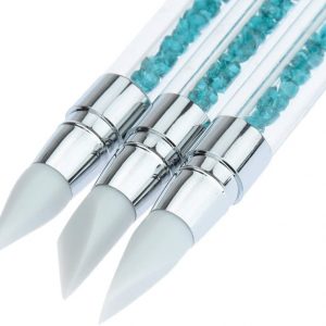 3Pcs Silicone Nail Art Sculpture Pen with Acrylic Handle, Rhinestone Nail Art Brushes Silicone Head Carving Salon Tool Set Dual Head Manicure Carving Pen