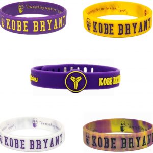5 Color Lakers K’O’B’E Silicone Bracelet Sport Wristbands for Men Kids Women Rubber Motivational Basketball Colored Wristband Adults Girls Youth Inspirational Word Mamba Forever