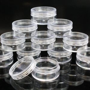 10 x 10mL EMPTY PLASTIC JARS POTS with CLEAR SCREW LIDS For Cosmetics/Powder/Mineral Make Up/Blusher/Foundation