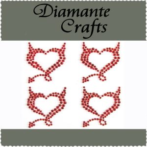 4 Red (tr) Devil Hearts Diamante Vajazzle Rhinestone Gems – created exclusively for Diamante Crafts