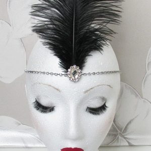 Black Ostrich Feather Headpiece 1920s Vintage Headband Flapper Great Gatsby i84 *EXCLUSIVELY SOLD BY STARCROSSED BEAUTY* Headdress 1930s Art Deco Rhinestone Ball by Starcrossed Beauty