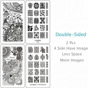 Ejiubas Nail Stamping Plates Double-sided Design Henna Floral Egypt Style Image Manicure Stamp Collection Kit – Pack of 2 Pcs with Card Case