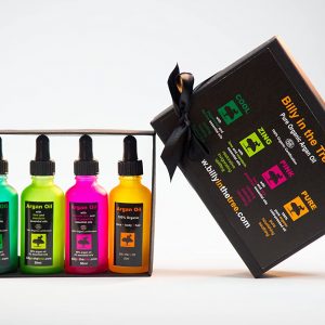 Argan Oil Gift Set No.1 4x50ml. (Cool, Zing, Pink & Pure) 100% Organic- 1x50ml Pure Organic Argan Oil. 1x50ml Pure Organic Argan Oil with Damask Rose and Grapefruit Essential Oils 1x50ml Pure Organic Argan Oil with Lime and Mandarin Essential Oils. 1x50ml Pure Organic Argan Oil with Peppermint and Tea Tree Essential Oils.