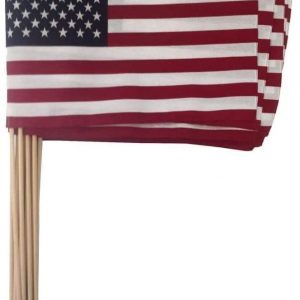 One Dozen (12 Qty) 12×18″ US Cotton Stick Flag American Flag on 30″ dowel with gold tip MADE IN USA, Top Quality, hemmed edges – Made in the USA