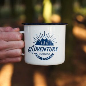 Adventure Enamel Camping Mug – 2 Pack LARGE 16oz of Love, Morning Coffee Mug – (455ml) Tin Cup Campfire Mug For Outdoors, Breakfast Wanderlust Travel Cup For The Happy Camper!
