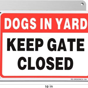MUXYH Keep Gate Closed, Dogs in Yard Sign 2 Pack, 10″ x 7″ .40 Rust Free Heavy Duty Aluminum Reflective Sign, UV Protected and Weatherproof – Easy to Mount