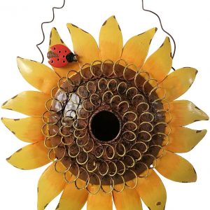 Metal Sunflower Bird House for Outside Hanging Decorative Hand-Painted Birdhouse Yard Garden Decor 12″X12″X4″