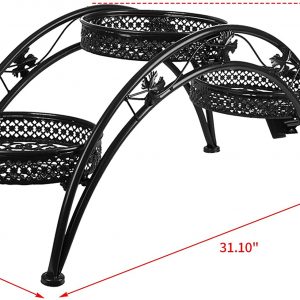 Dazone Wrought Iron Pot Plant Stand for Three Plants Indoor or Outdoor Garden Patio Decor Arch Design Black