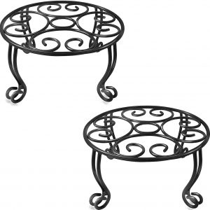 2 Pack Plant Stand 6IN Tall Indoor Outdoor for Flower Pot Metal Garden Container Round Supports Rack,11.8 Inches Black