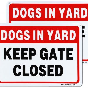 MUXYH Keep Gate Closed, Dogs in Yard Sign 2 Pack, 10″ x 7″ .40 Rust Free Heavy Duty Aluminum Reflective Sign, UV Protected and Weatherproof – Easy to Mount
