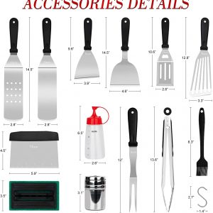 Tksrn Griddle Accessories Kit, 30 Pcs Flat Top Grill Tools Set for Blackstone and Camping Cooking Chef, BBQ Grill Accessories with Metal Burger Spatulas Scraper, Egg Rings, Carry Bag