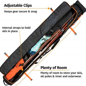 Premium Padded Ski Bag for Air Travel – Single Ski Carry Bags for Cross Country, Downhill, Ski Clothes, Snow Gear, Poles and Accessories for Ski Carrier Travel Luggage Case – for Men and Women