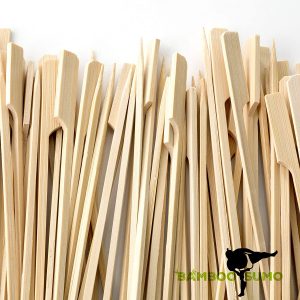 BAMBOOSUMO 10″ Bamboo Shish Kabob skewers for Grilling | Extra Long | Flat Wood Skewer Shape w/Flag Paddle Handle