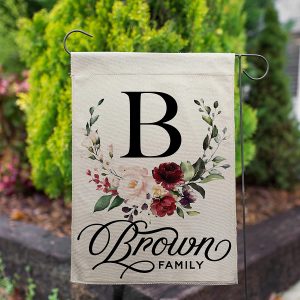 Zexpa Apparel Personalized Garden Flag | Small Vertical Double Sided 12.5″ X 18″ Porch Flags | Customize Yard House Flag | Floral Wreath Family Name with Initial | C02D07